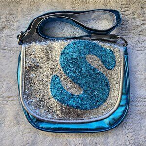 Justice 2yk metallic aqua and silver glitter shoulder crossbody bag